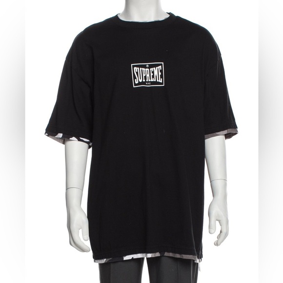 Supreme Other - Supreme 2022 Layered S/S Top T-Shirt Black and Camo Sleeves and Hem Size M